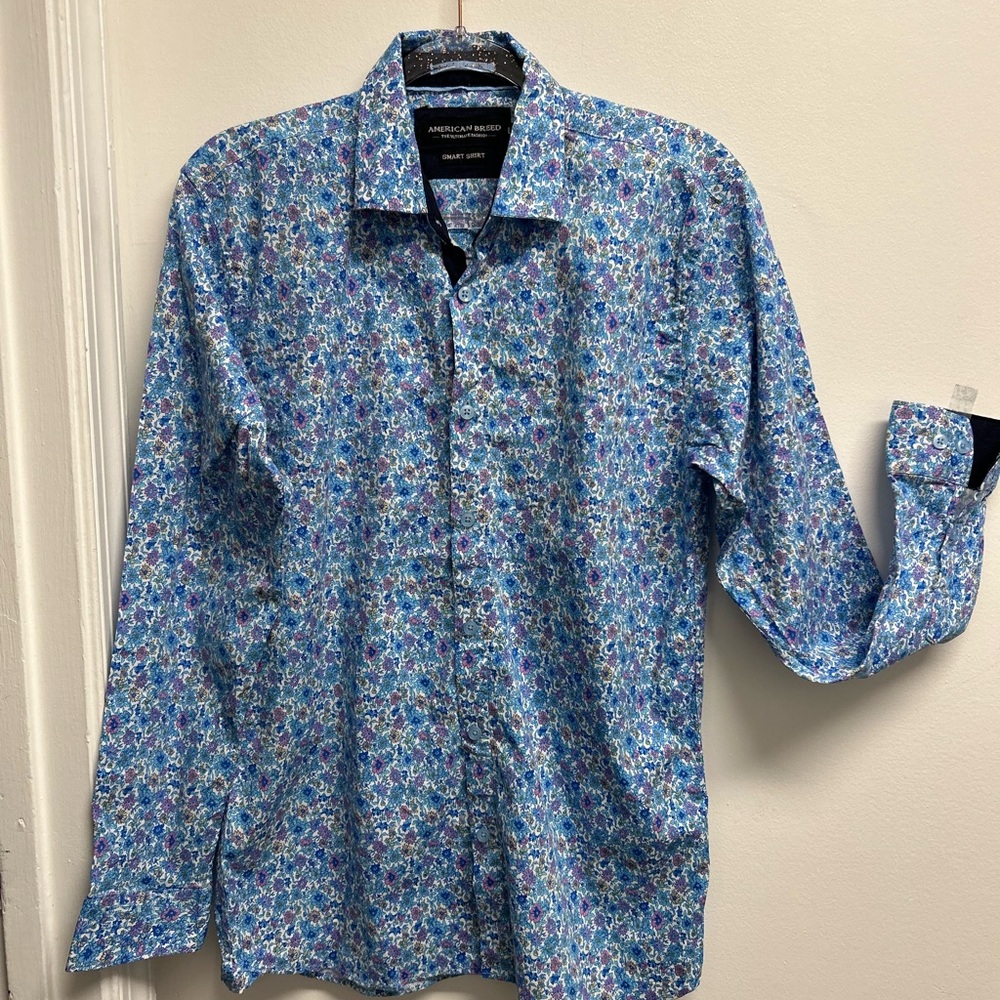 American Breed Floral Button Down Shirt - Blue and White